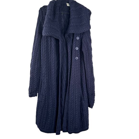 SAOL Ireland Merino Wool Cable Knit Long Line Cardigan Sweater Warm Size M - Picture 2 of 9